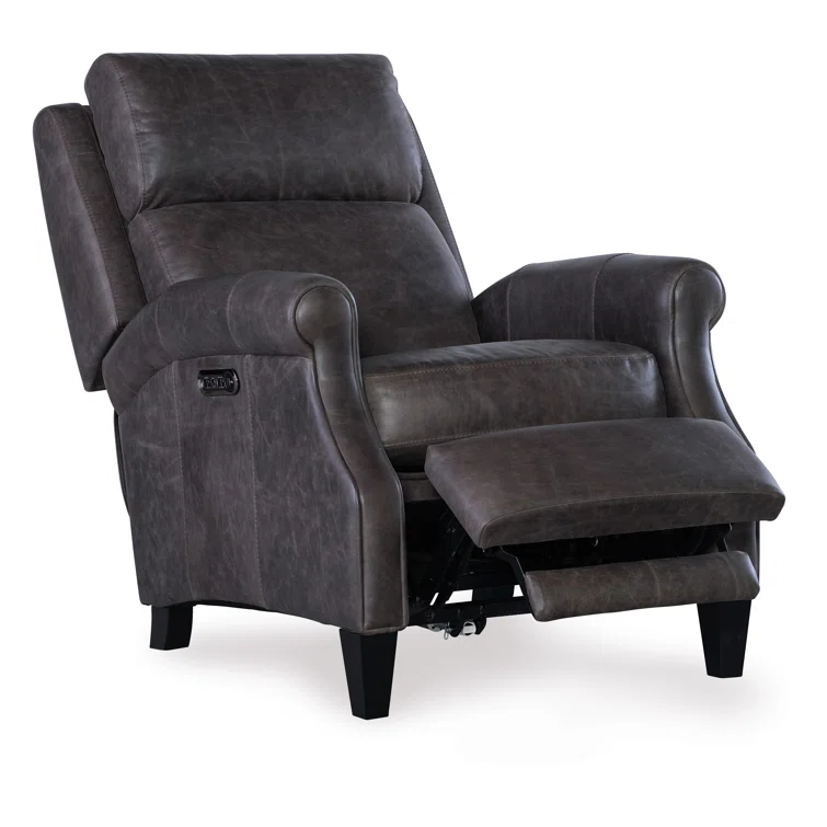 Saddlebag Lead Genuine Leather Recliner with Dark Wood Finish