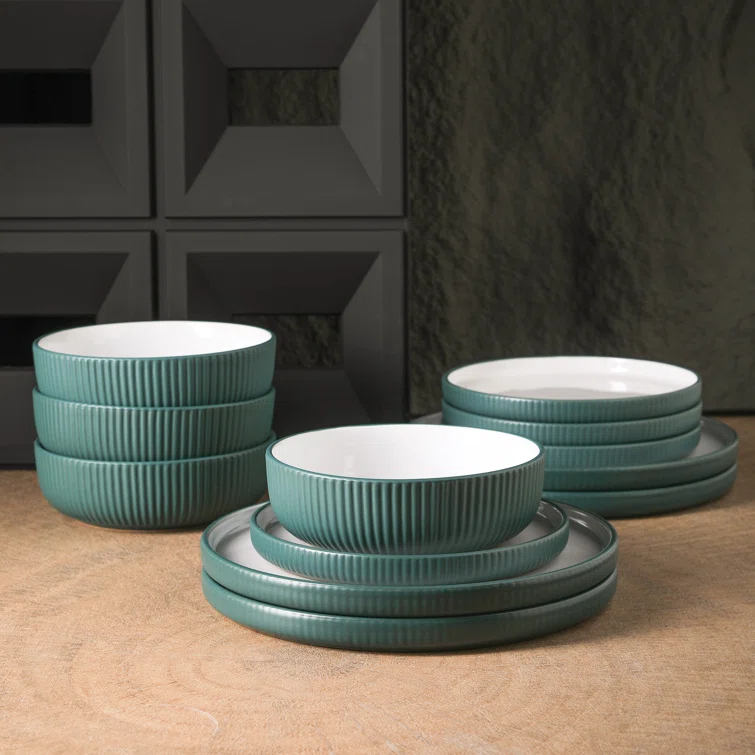 Laro 12 Piece Stoneware Dinnerware Set - Service for 4 (Set of 12)