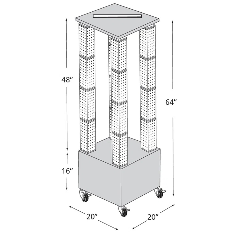 Azar Displays 700228-BLU Multi-Tower Pegboard Floor Display on Wheeled Base. Panel Size: 4"W x 48"H