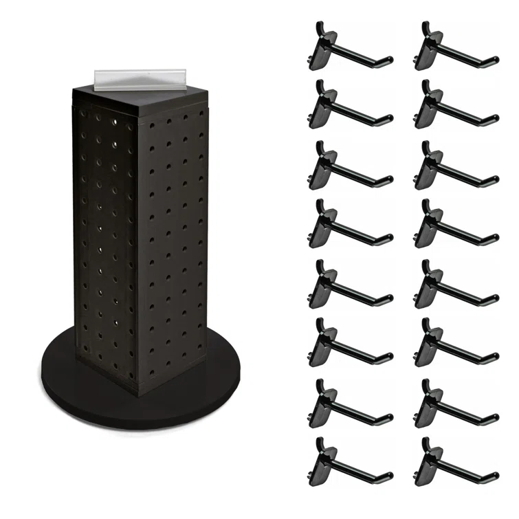 Four-Sided Revolving 4"W x 12"H Pegboard Counter Display w/ 16 2" Hooks