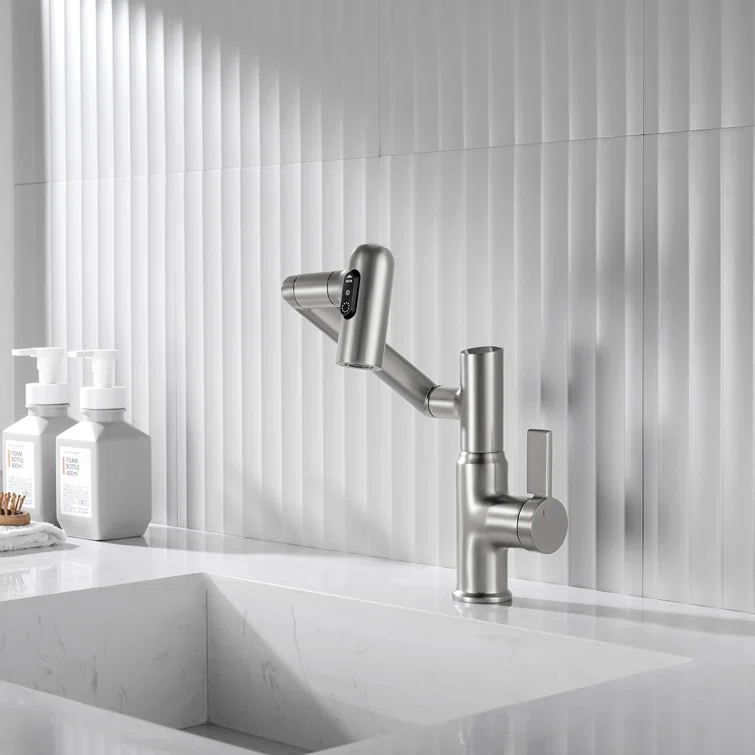 Lefton BF2204-0 Lefton Rotatable Single Hole Bathroom Faucet with Temperature Display BF2204