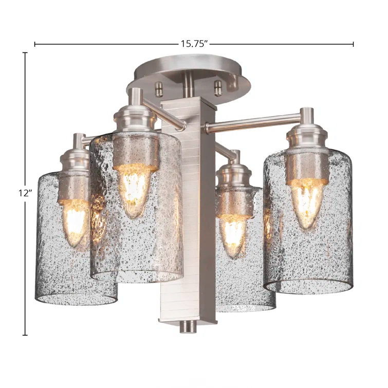 Burwinda 4 Light Semi-Flush Shown In Brushed Nickel Finish With 4" Smoke Bubble Glass