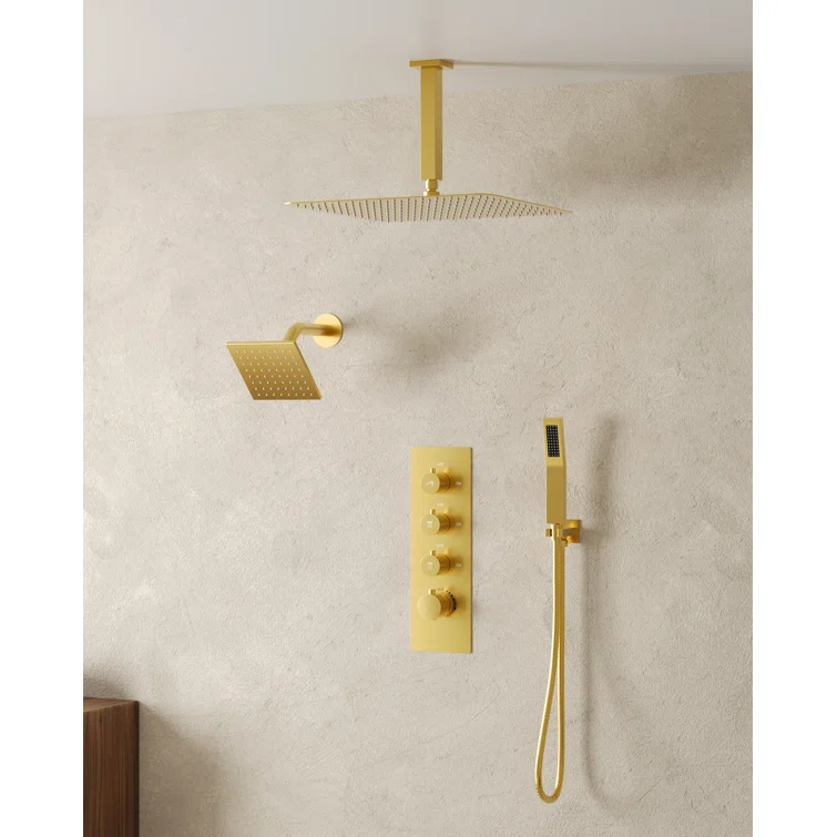 Thermostatic Shower Faucet System,16" & 6" Dual Shower Head with Rough-In Valve