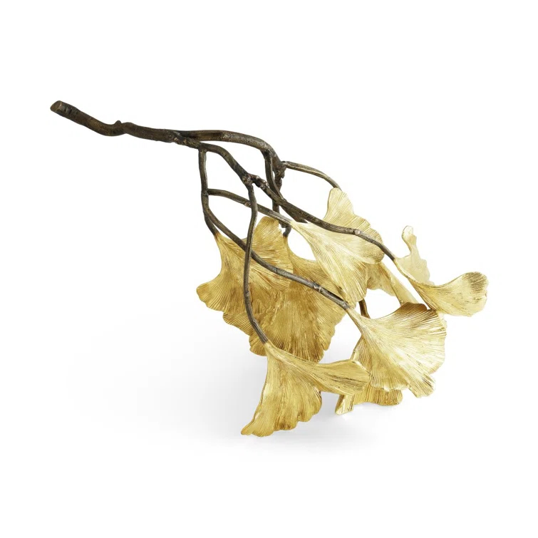 Handmade Golden Ginkgo Metal Sculpture