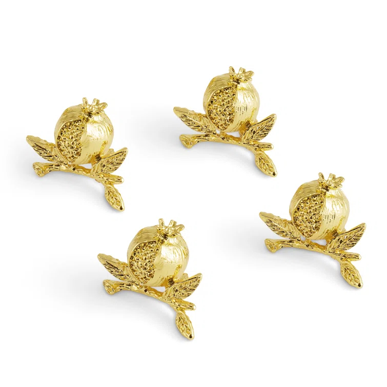 Handcrafted Gold Zinc Pomegranate Place Card Holder Set