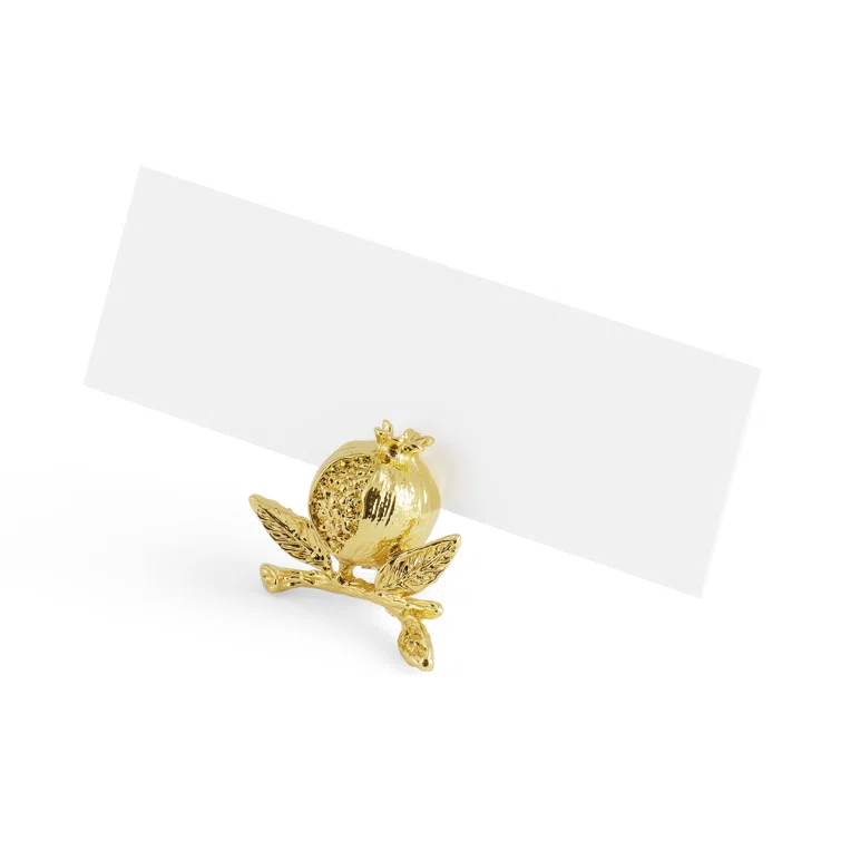 Handcrafted Gold Zinc Pomegranate Place Card Holder Set
