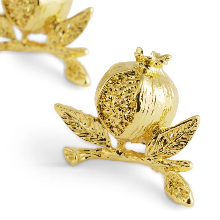 Handcrafted Gold Zinc Pomegranate Place Card Holder Set