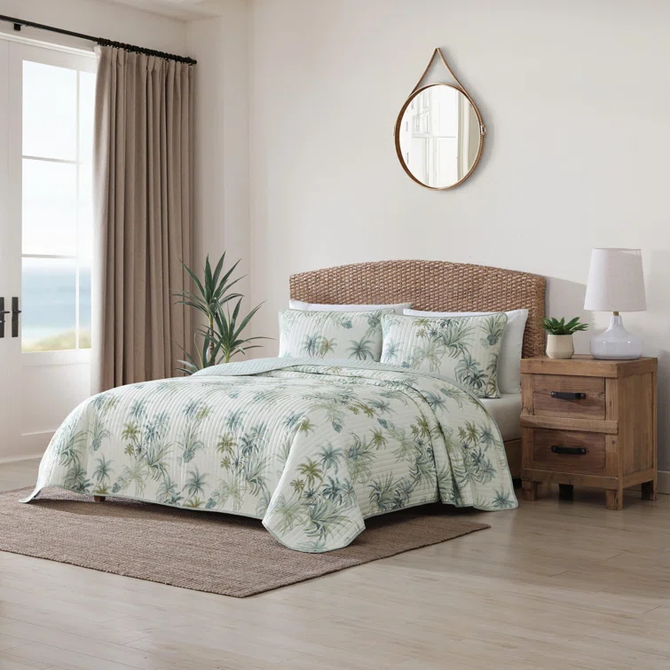 Tommy Bahama Home Tommy Bahama Serenity Palms Aqua Cotton Reversible Quilt