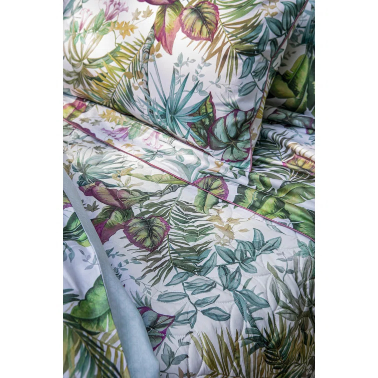 King Multicolor Cotton Floral Duvet Cover with Piping Trim