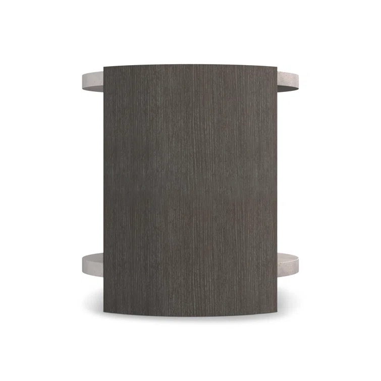 Beige and Gray Round Wood and Glass Side Table