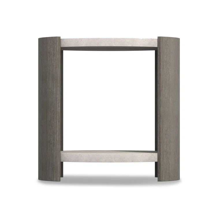 Beige and Gray Round Wood and Glass Side Table