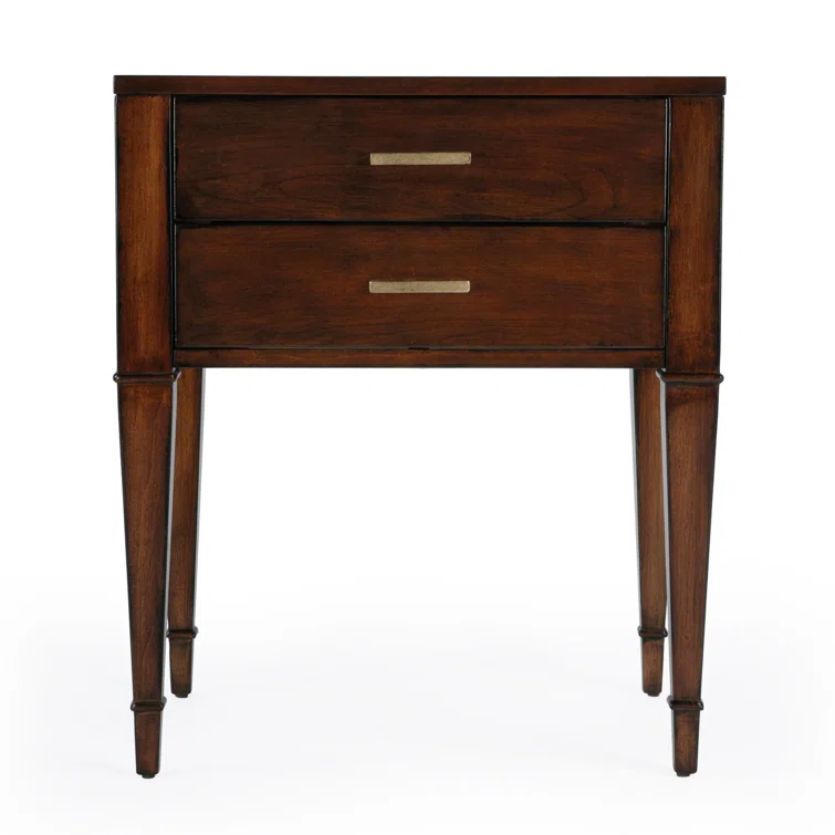 Kai Antique Cherry 2 Drawer Wood Nightstand with Gold Accents