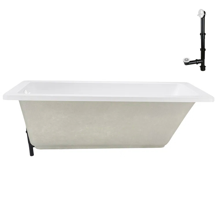60" x 32" Acrylic Soaking Drop-In Bathtub, Drain Included