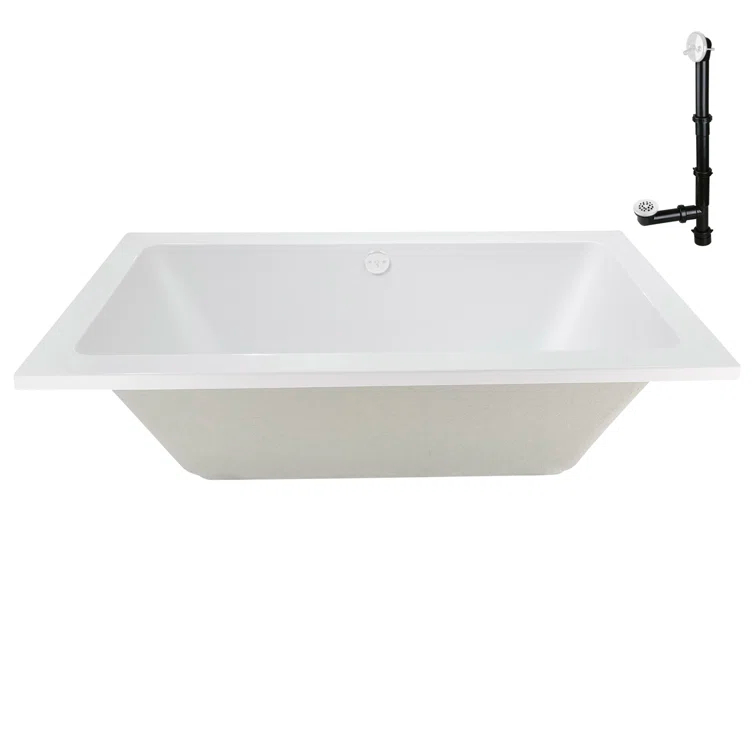 Streamline Bath 60" x 32" Acrylic Soaking Drop-In Bathtub, Drain Included N-4120-712-WH