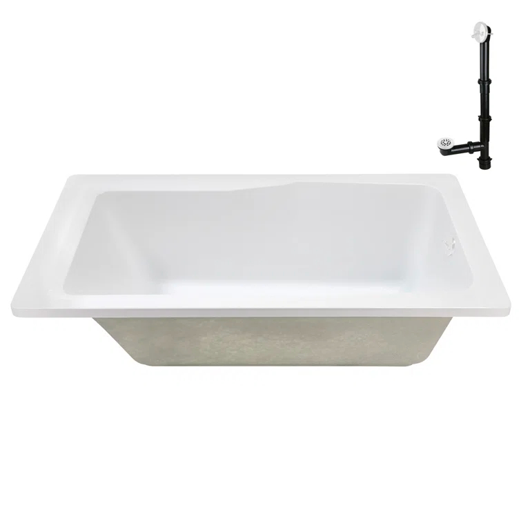 60'' x 32'' Acrylic Soaking Drop-In Bathtub, Drain Included