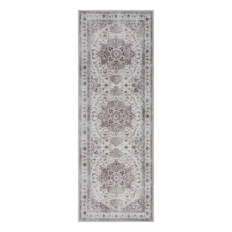 Gertmenian Crystal Print Tiefi Gray Ivory Multi Traditional Medallion Washable Flat Pile Indoor Area Rug