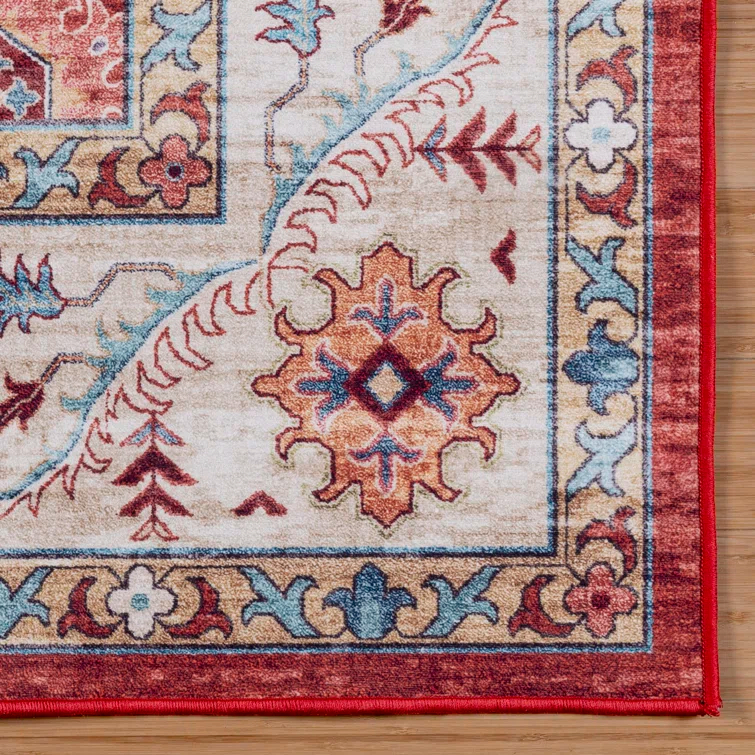 Gertmenian Crystal Print Cullen Red Cream Multi Traditional Transitional Casual Floral Washable Digital Print Indoor Area Rug