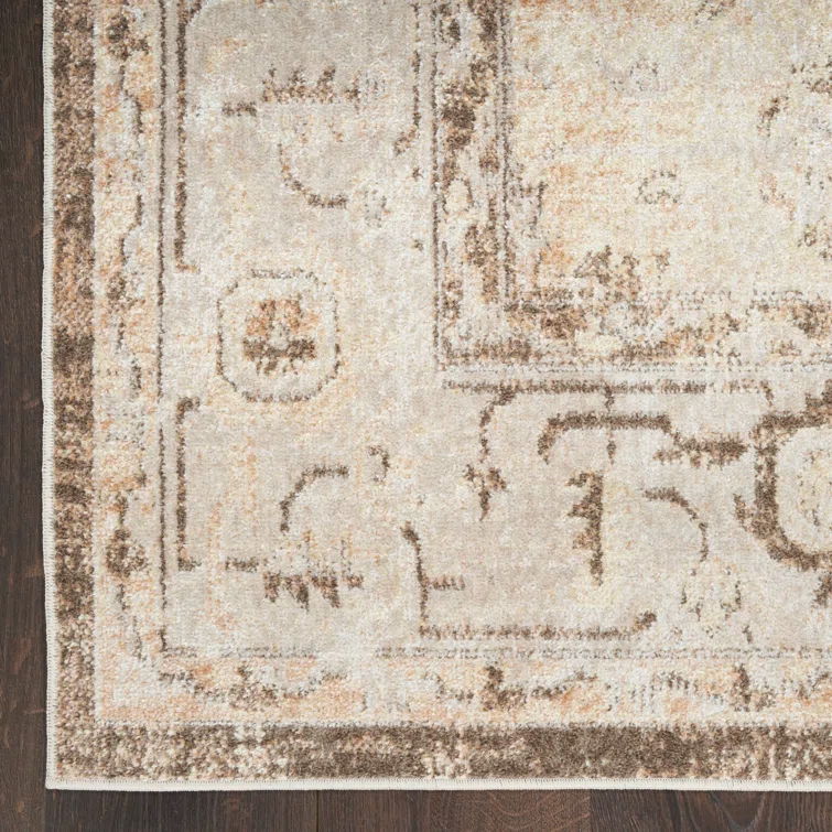 Haydel Oriental Machine Washable Power Loom Polyester Area Rug in Beige