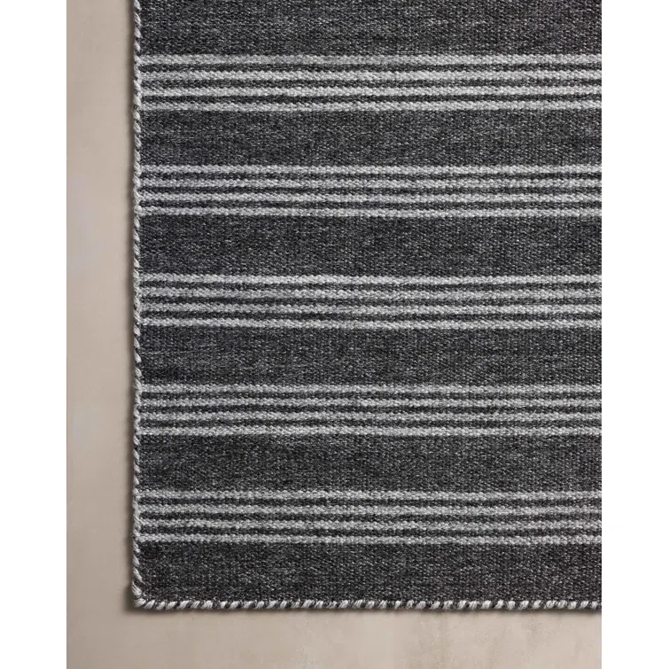 Charlie Striped Hand Loomed Polyester Indoor / Outdoor Area Rug in Black/Gray