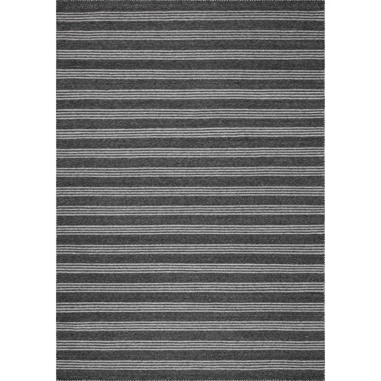 Charlie Striped Hand Loomed Polyester Indoor / Outdoor Area Rug in Black/Gray