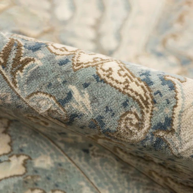 Blue Hand-Knotted Wool Rectangular Area Rug 9' x 12'