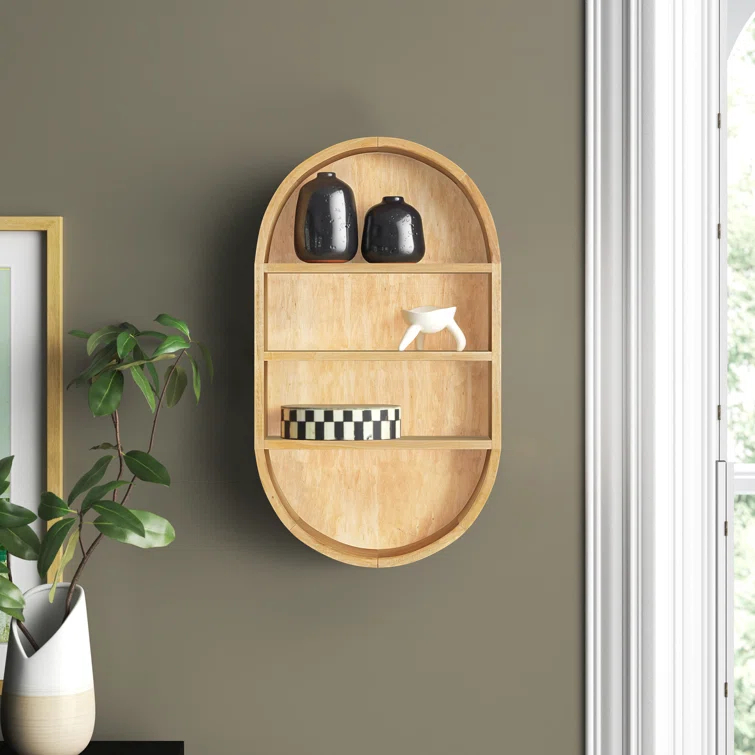 Minx Oval Solid Mango Wood Accent Wall Shelf