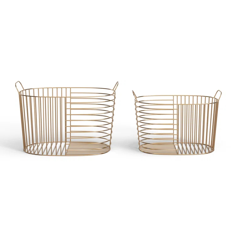Abbie Metal Basket With Handles - Set of 2