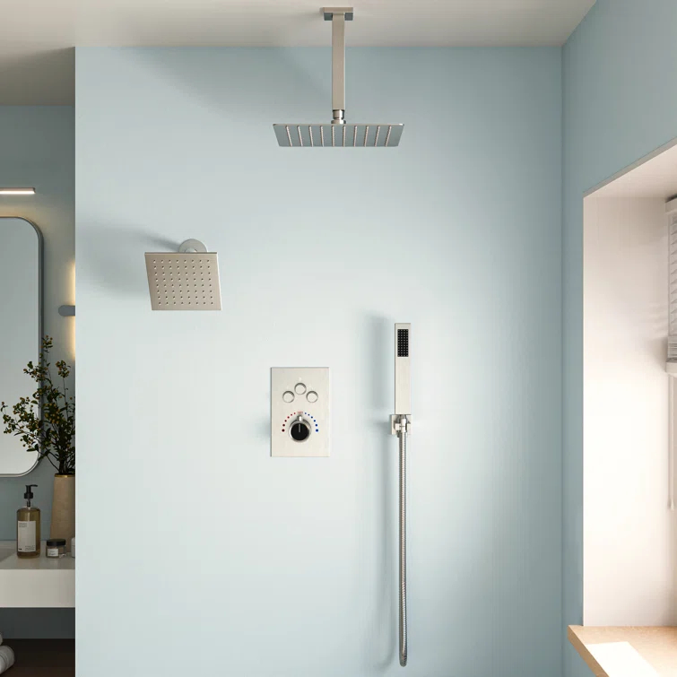 EVERSTEIN Thermostatic Rainfall Shower Faucet, 12-Inch High-Pressure Dual Showerheads System with Rough-In Valve SFS1007-NK12