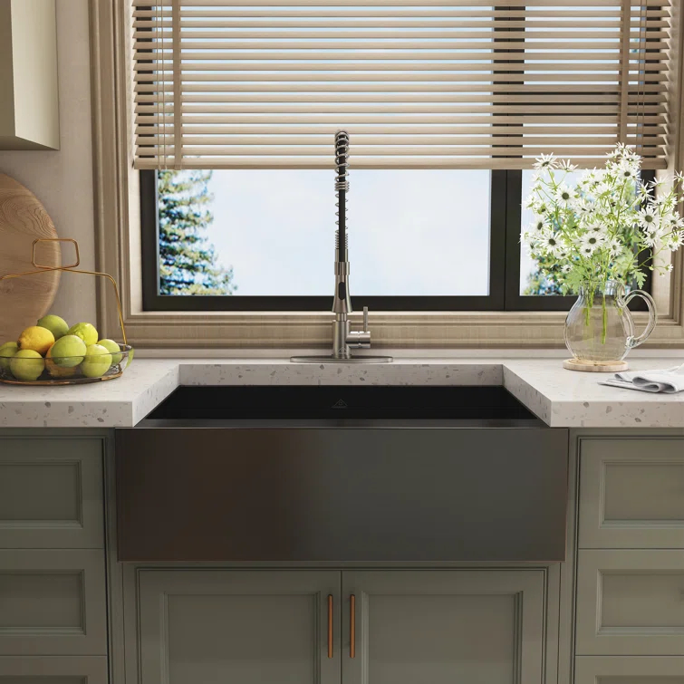 33" L x 22" W Farmhouse Kitchen Sink with Faucet, Stainless Steel Grid