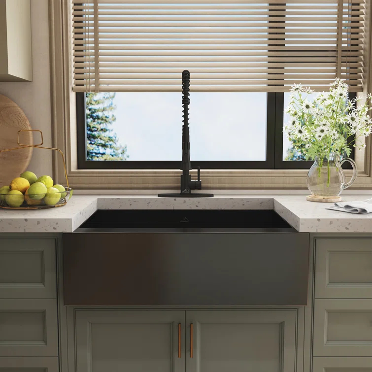 33" L x 22" W Farmhouse Kitchen Sink with Faucet, Stainless Steel Grid