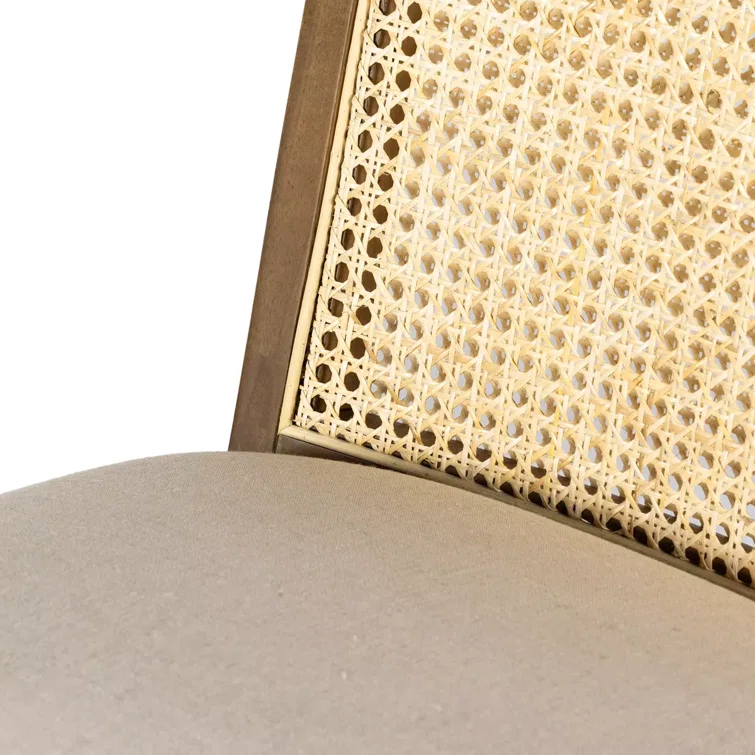 Antonia High-Back Linen & Cane Side Chair in Toasted Parawood