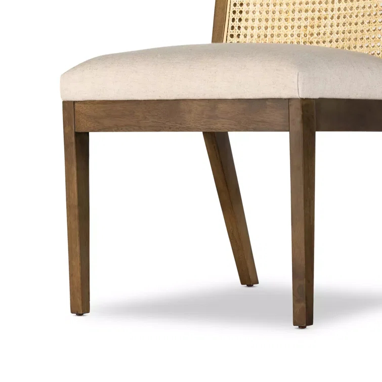 Antonia High-Back Linen & Cane Side Chair in Toasted Parawood