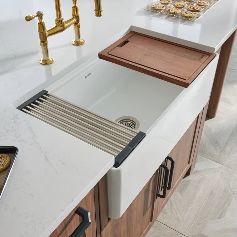 Ruvati 33 inch Fireclay Workstation Farmhouse Kitchen Sink Apron Front Single Bowl