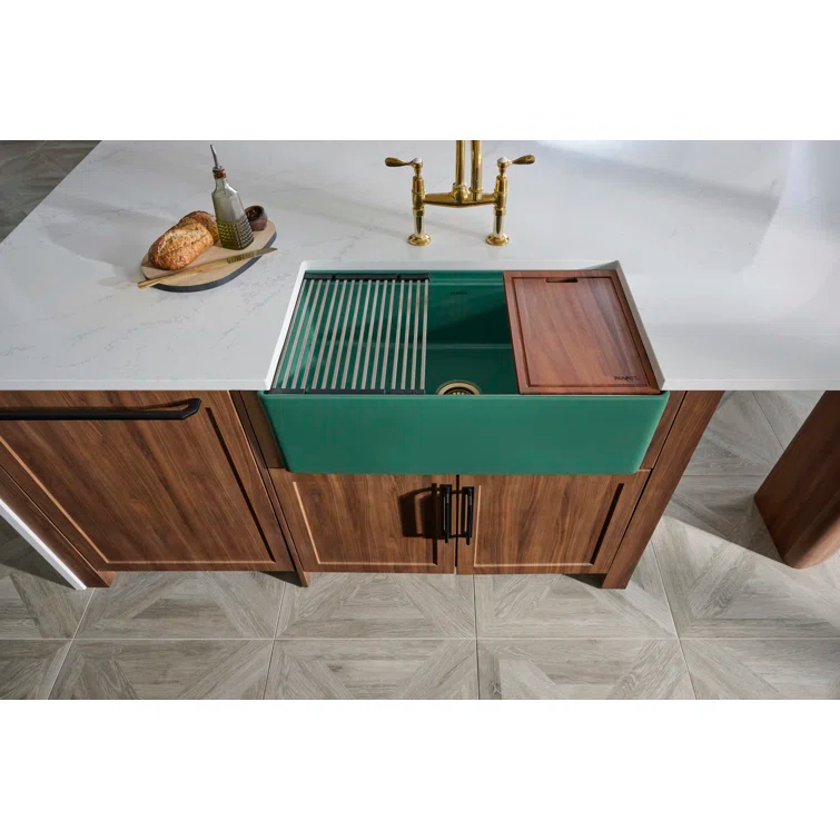 Ruvati 33 inch Fireclay Workstation Farmhouse Kitchen Sink Apron Front Single Bowl
