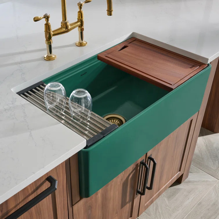 Ruvati 33 inch Fireclay Workstation Farmhouse Kitchen Sink Apron Front Single Bowl