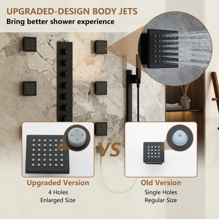 Rodeo 27.5-Inch LED&Music Rainfall Thermostatic Shower System with Slide Bar and 2-in-1 Handheld