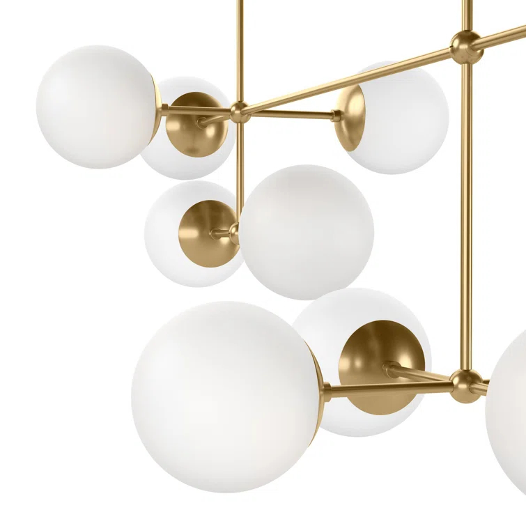 Burnished Brass and Matte Glass 10-Light Linear Chandelier
