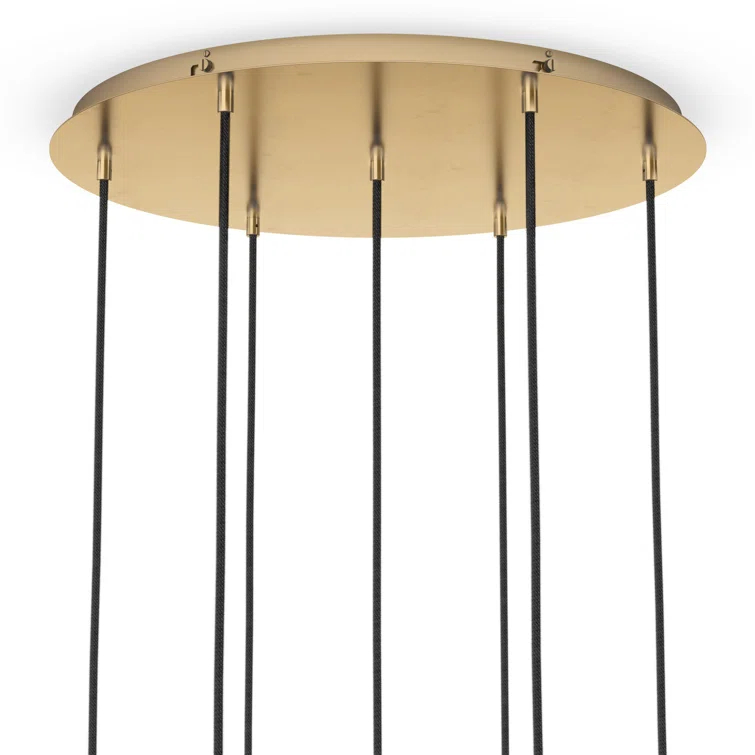 Burnished Brass and Clear Glass 7-Light Cluster Chandelier