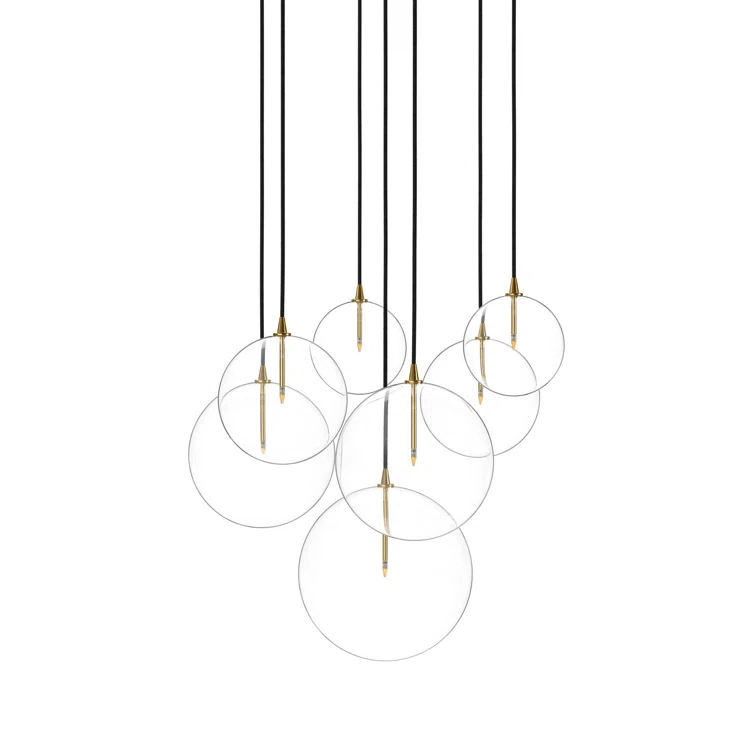Burnished Brass and Clear Glass 7-Light Cluster Chandelier