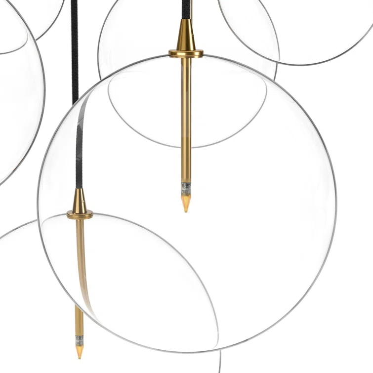 Burnished Brass and Clear Glass 7-Light Cluster Chandelier
