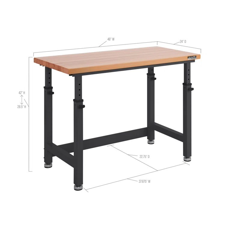 Seville Classics UltraHD Adjustable Height Workbench, 48" W x 24" D x 28.5" - 42" H