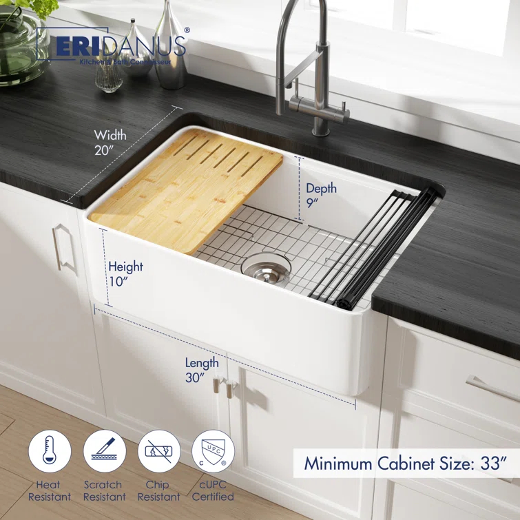 Yorkshire 30" L x 20" W Kitchen Sink Workstation With Cutting Board, Dish-drying Rack and Sink Grid