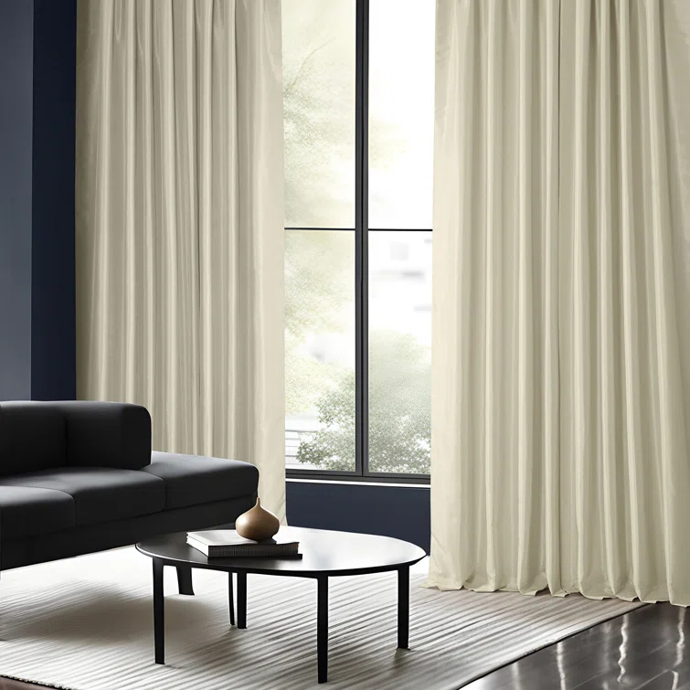 Rayne Vintage Textured Faux Dupioni Silk Room Darkening Curtains Window Single Curtain Panel