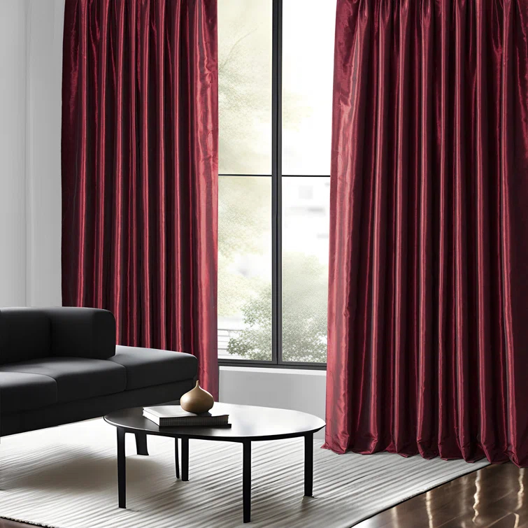 Rayne Vintage Textured Faux Dupioni Silk Room Darkening Curtains Window Single Curtain Panel