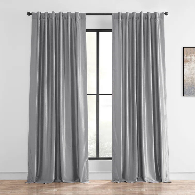 Rayne Vintage Textured Faux Dupioni Silk Room Darkening Curtains Window Single Curtain Panel