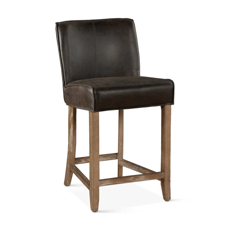 Avery Dark Brown Leather Counter Chair with Natural Wood Legs