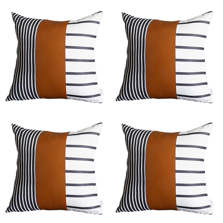 HomeRoots Faux Leather Throw Pillow Cover (Set of 4)