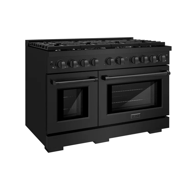 ZLINE 48 in. 6.7 cu. ft. Paramount Double Oven Gas Range W/ 8 Burner Cooktop in Black Stainless Steel (SGRB-48)