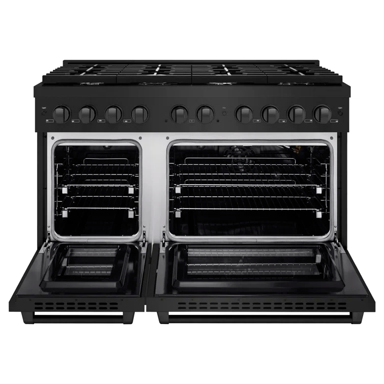 ZLINE 48 in. 6.7 cu. ft. Paramount Double Oven Gas Range W/ 8 Burner Cooktop in Black Stainless Steel (SGRB-48)