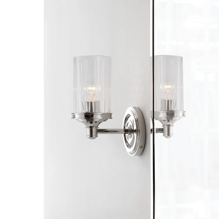 Ava Sleek Prismatic Nickel 9.25" Wall Sconce, Dimmable & Damp Rated